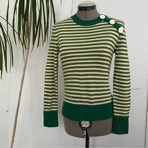 BANANA REPUBLIC Women's Green White Striped Knitted Sweater Size M